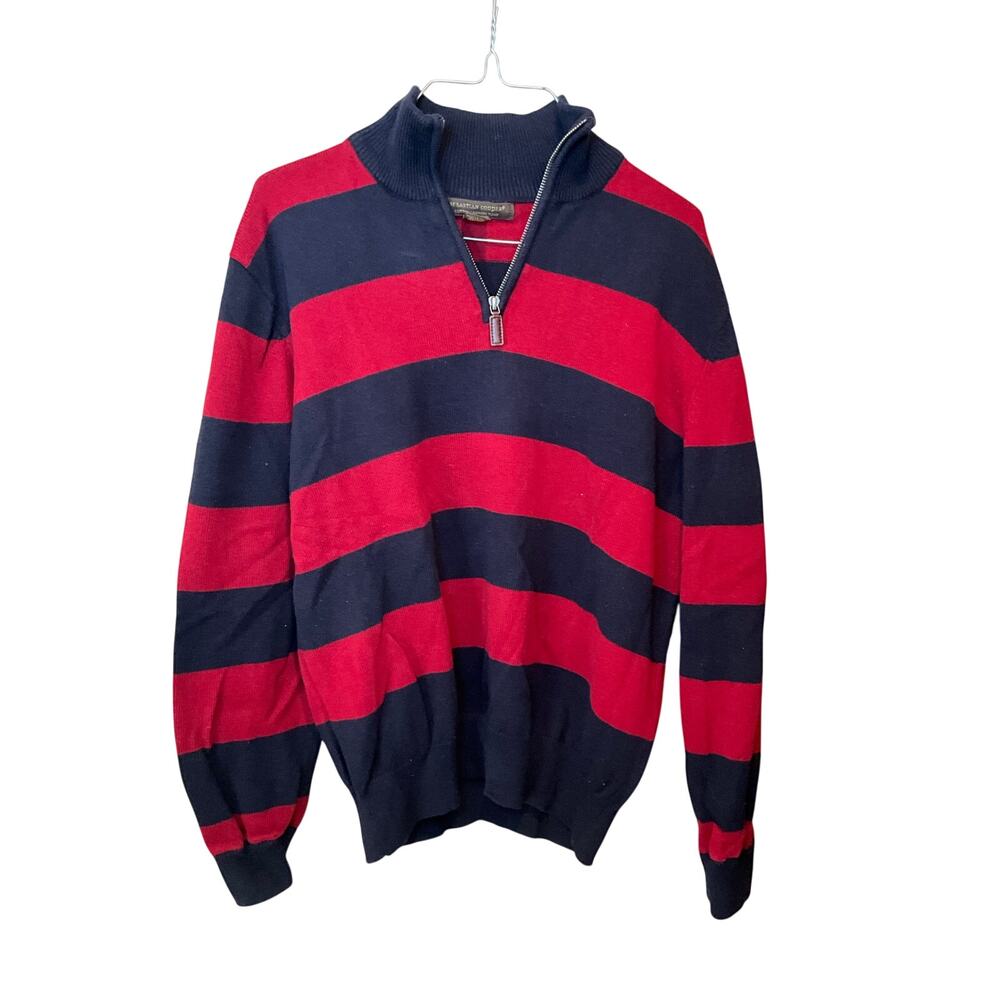 Sebastian Cooper Stripped Sweater Cotton Cashmere Blend‎ Pullover Red/Black Sz L